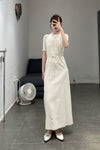 BASERANGE Adjustable Strap Apron Dress Collection, from Portugal. Color: Off-white (BAS-DRAP-RS-000-MIBAI)
